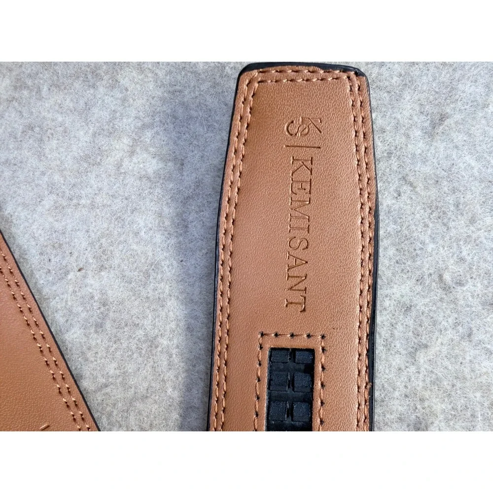 Kemisant Ratchet Belt Men Adjustable Brown Leather Automatic Slide Dress 28